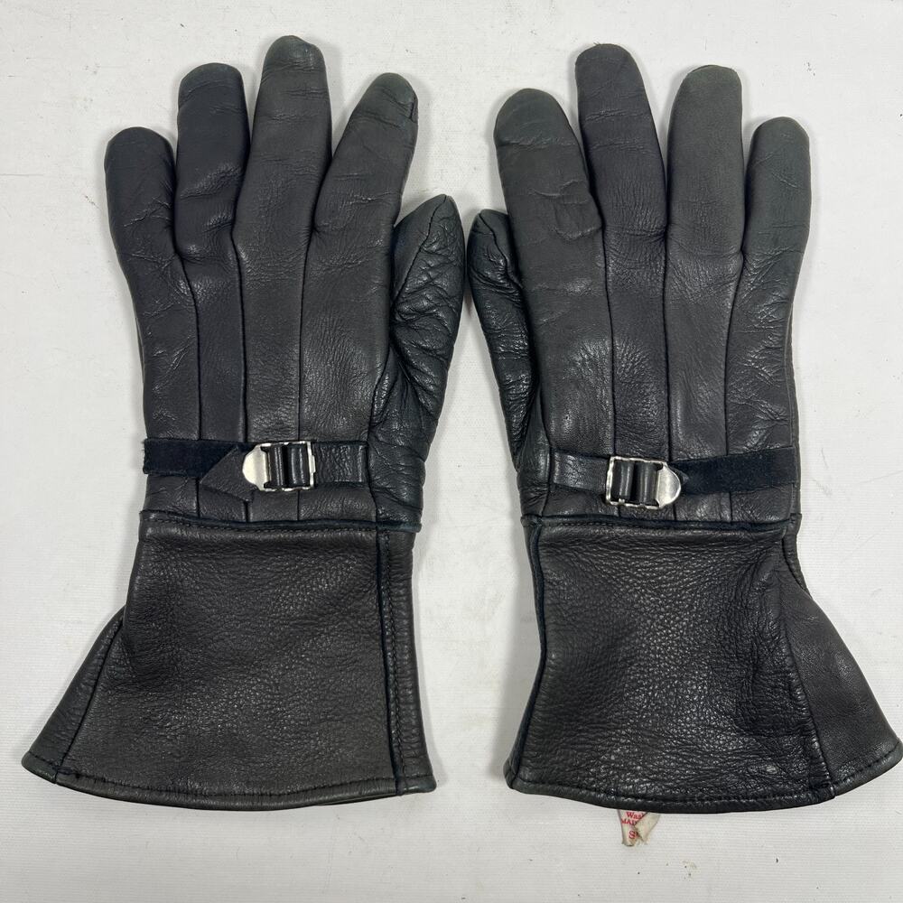 CHURCHILL Gloves Womens S Genuine Deerskin Leather Biker Buckle Black USA